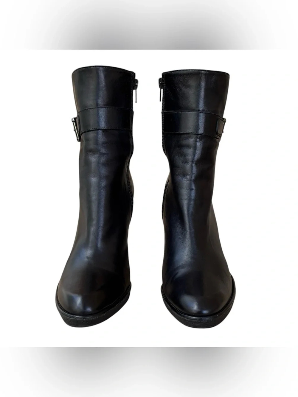 STUART WEITZMAN Black Leather & Crepe Zip Platform Ankle Boots - Picture 5 of 13